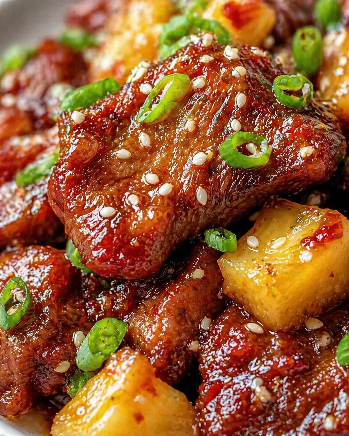 Tight detail shot of Savory Slow Cooker Teriyaki Pork with Pineapple Recipe Easy and Perfect for Weeknights highlighting texture