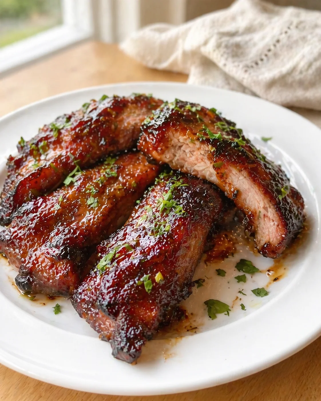 Single plated variation of Oven Roasted Country Style Pork Ribs (Tender, Juicy & Foolproof) - Snack On Meat shown in a natural kitchen scene