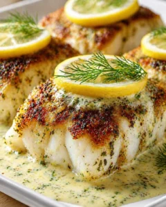 Final plated Baked Cod Recipe (Easy, Flaky & Flavorful) served as a hero shot