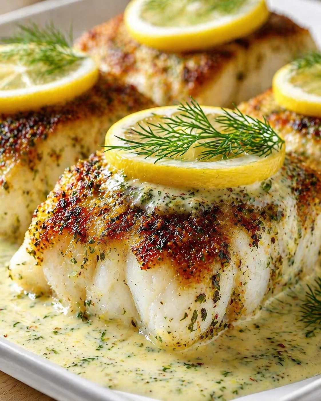 Final plated Baked Cod Recipe (Easy, Flaky & Flavorful) served as a hero shot