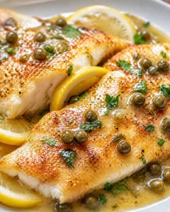 Final plated Cod Piccata: An Incredible Ultimate Recipe You Must Try – Crispy Savors served as a hero shot