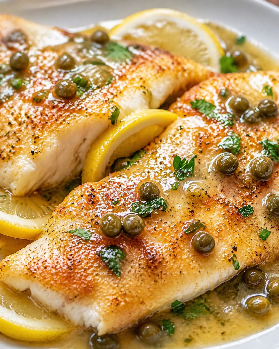 Final plated Cod Piccata: An Incredible Ultimate Recipe You Must Try – Crispy Savors served as a hero shot
