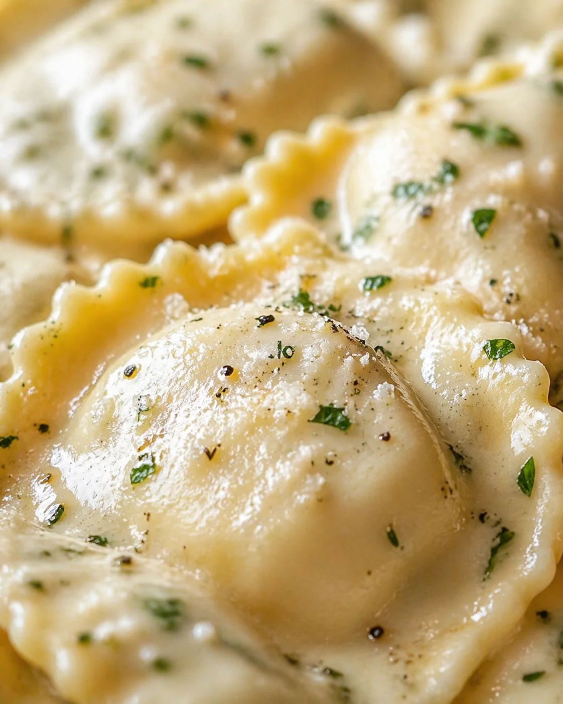 Tight detail shot of Creamy Garlic Parmesan Ravioli Sauce 5 Steps Ultimate Delicious highlighting texture