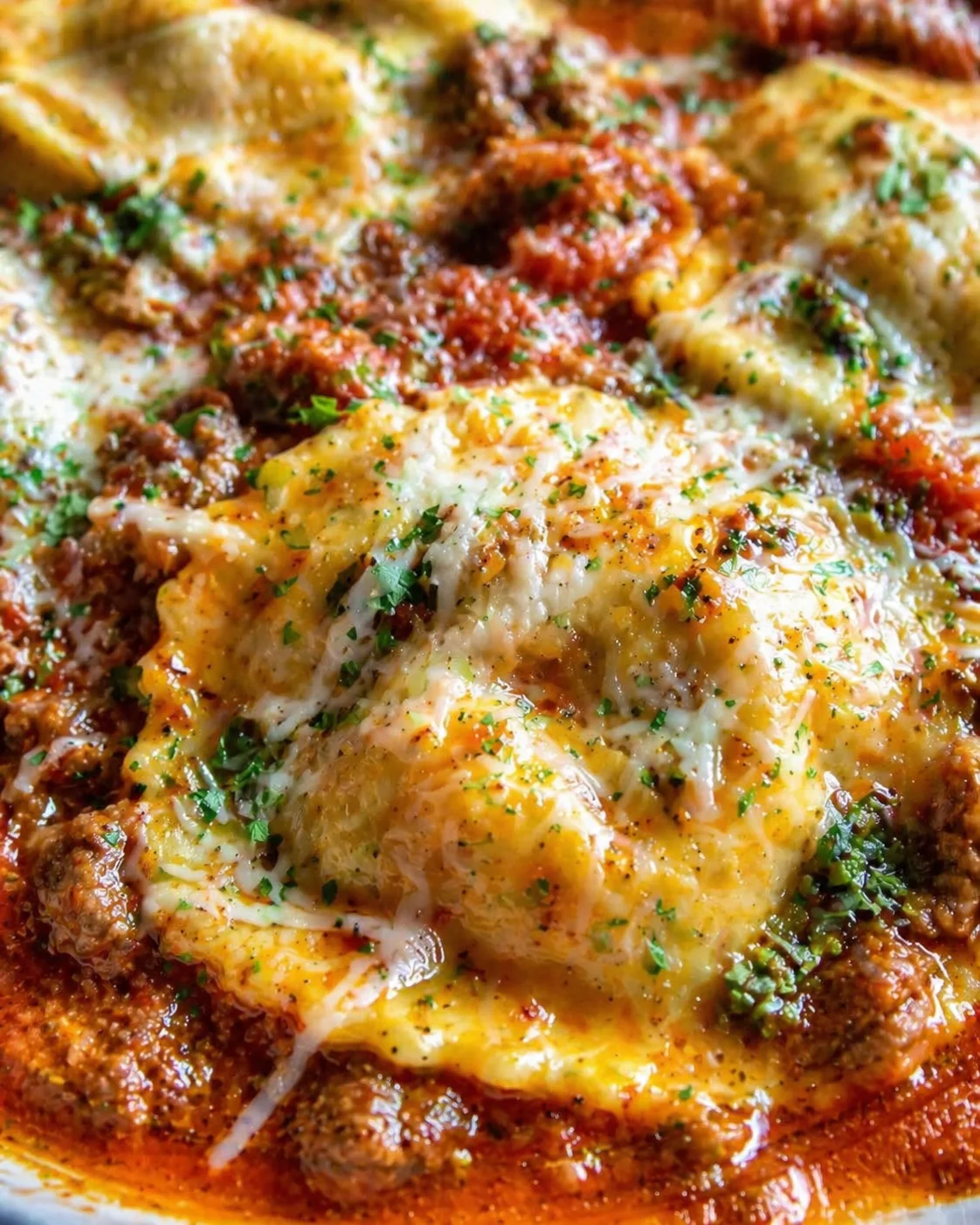 Tight detail shot of Million Dollar Cheese Ravioli highlighting texture