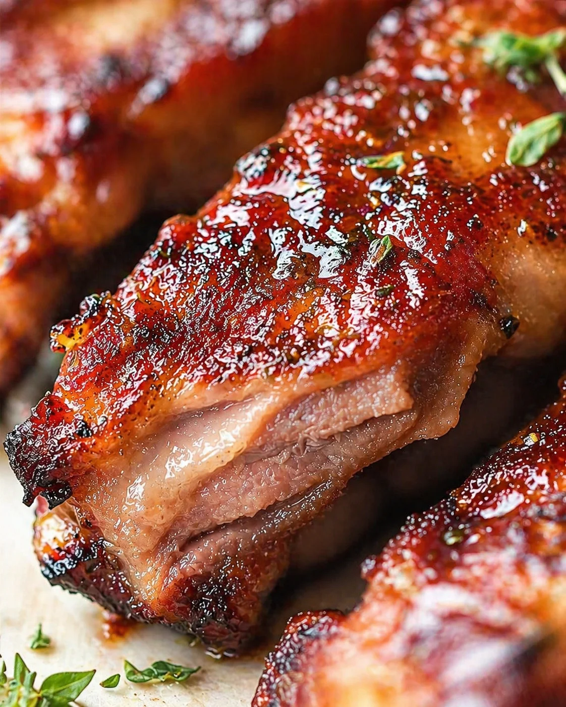 Tight detail shot of Oven Roasted Country Style Pork Ribs (Tender, Juicy & Foolproof) - Snack On Meat highlighting texture