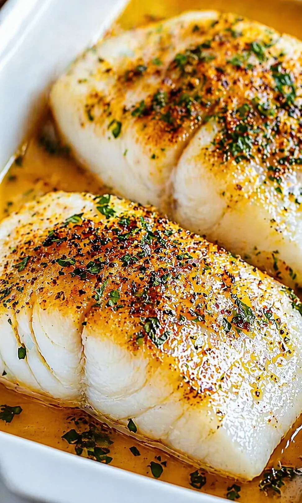 Final plated Easy Baked Cod That Melts in Your Mouth Every Time served as a hero shot
