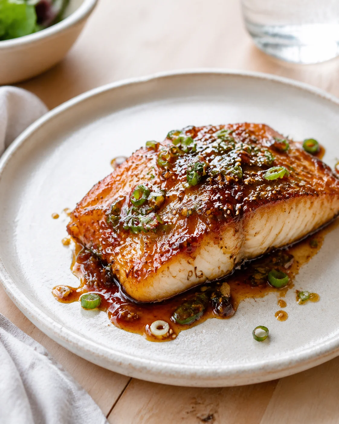 Single plated variation of Honey-Soy Glazed Cod: An Incredible Ultimate Recipe You’ll Love shown in a natural kitchen scene