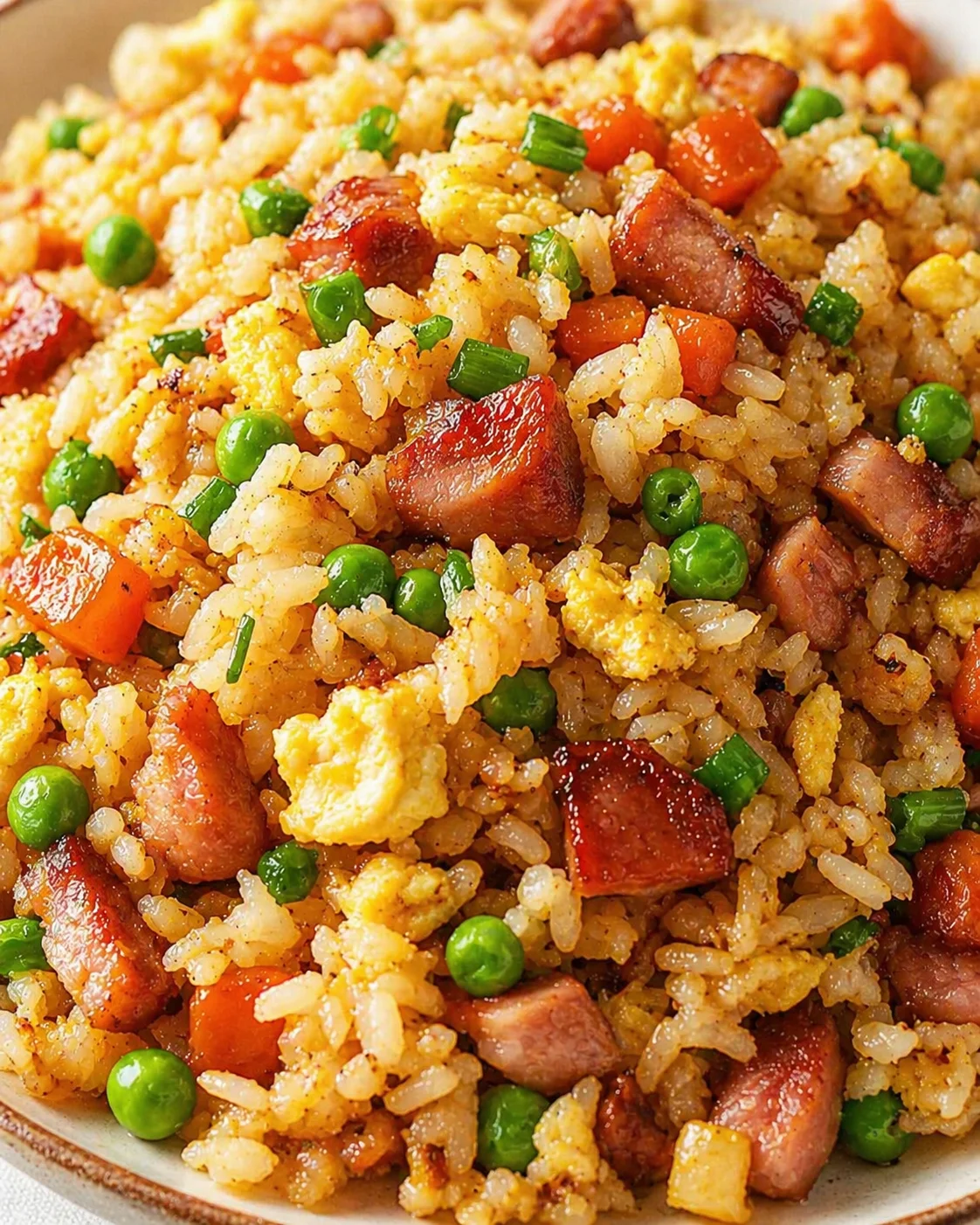 Final plated Irresistible Chinese BBQ Pork Fried Rice in 20 Minutes served as a hero shot