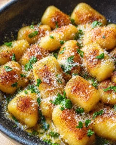 Final plated Garlic Butter Parmesan Fried Gnocchi – A Crispy Comfort Delight served as a hero shot