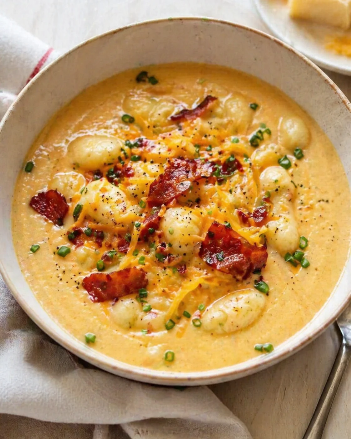 variations-placeholder.png Single plated variation of Crockpot Bacon Cheddar Gnocchi Soup - shown in a natural kitchen scene