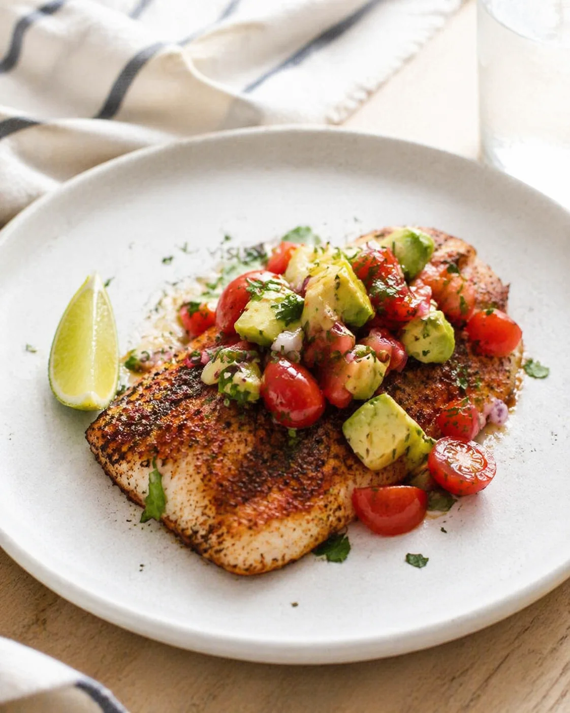 Single plated variation of Easy Blackened Cod Recipe Recipe shown in a natural kitchen scene