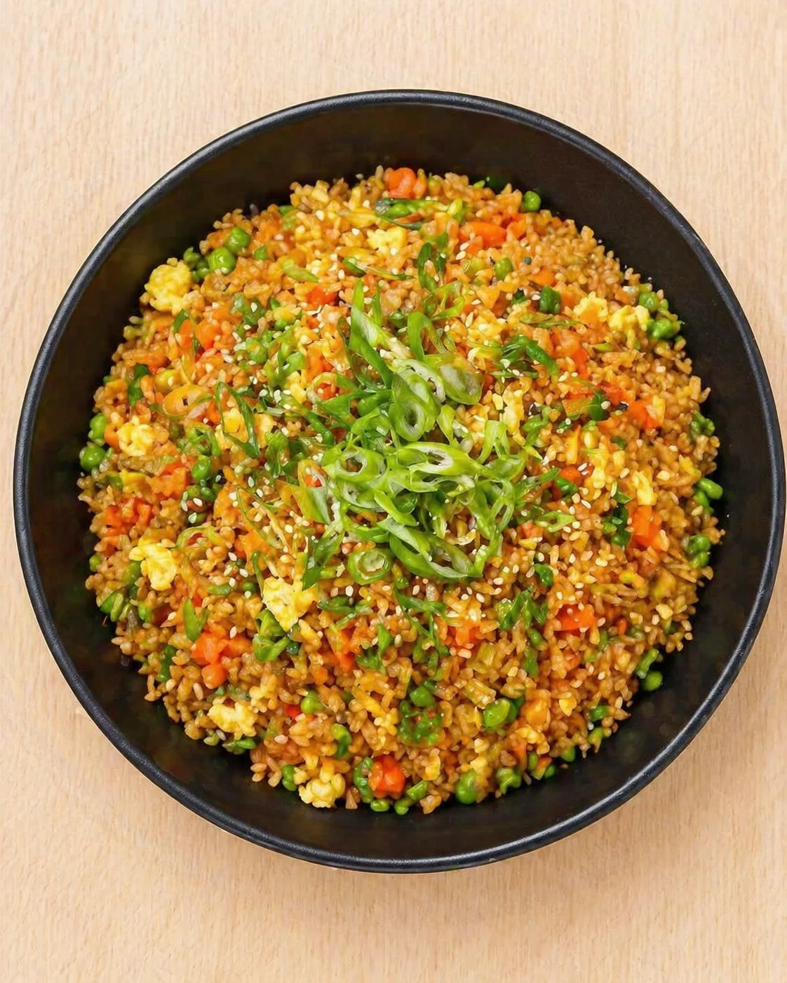 Straight-down overhead view of Perfect Fried Rice Recipe for Busy Weeknights