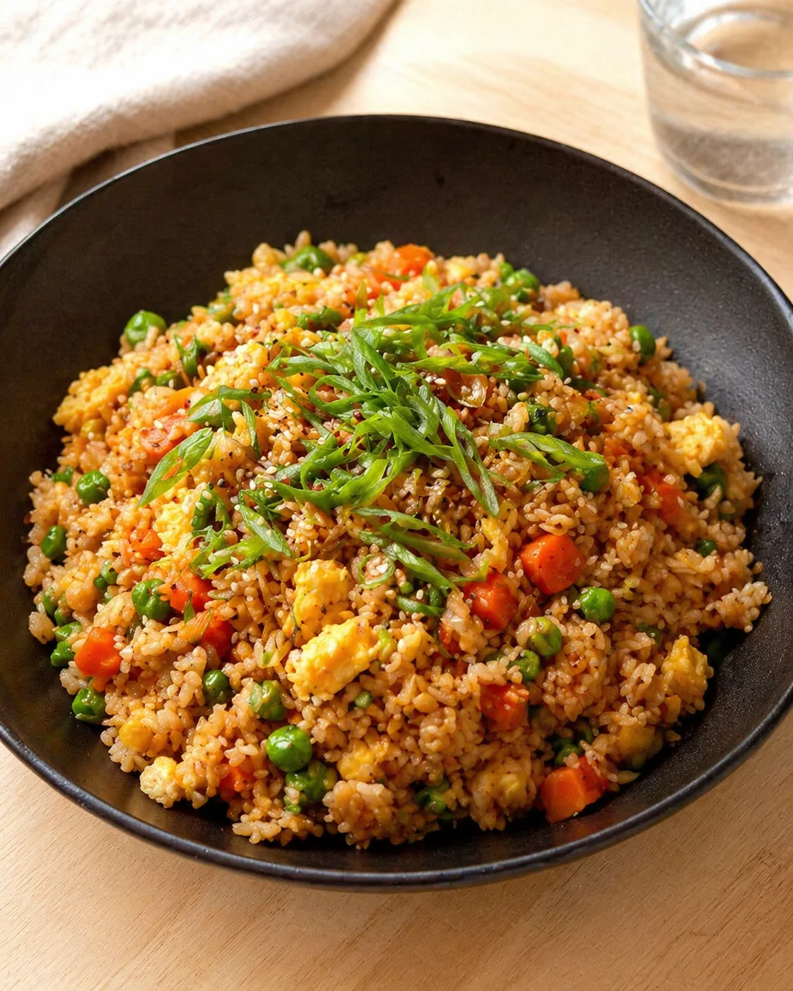 Single plated variation of Perfect Fried Rice Recipe for Busy Weeknights shown in a natural kitchen scene