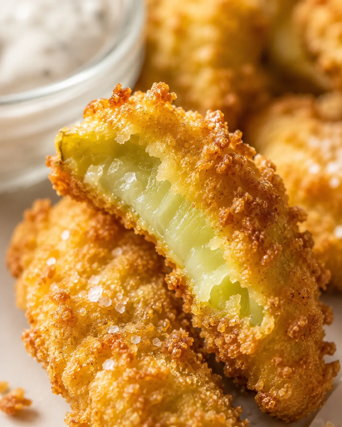 Golden fried bites with a crispy breadcrumb crust and pale green interior.