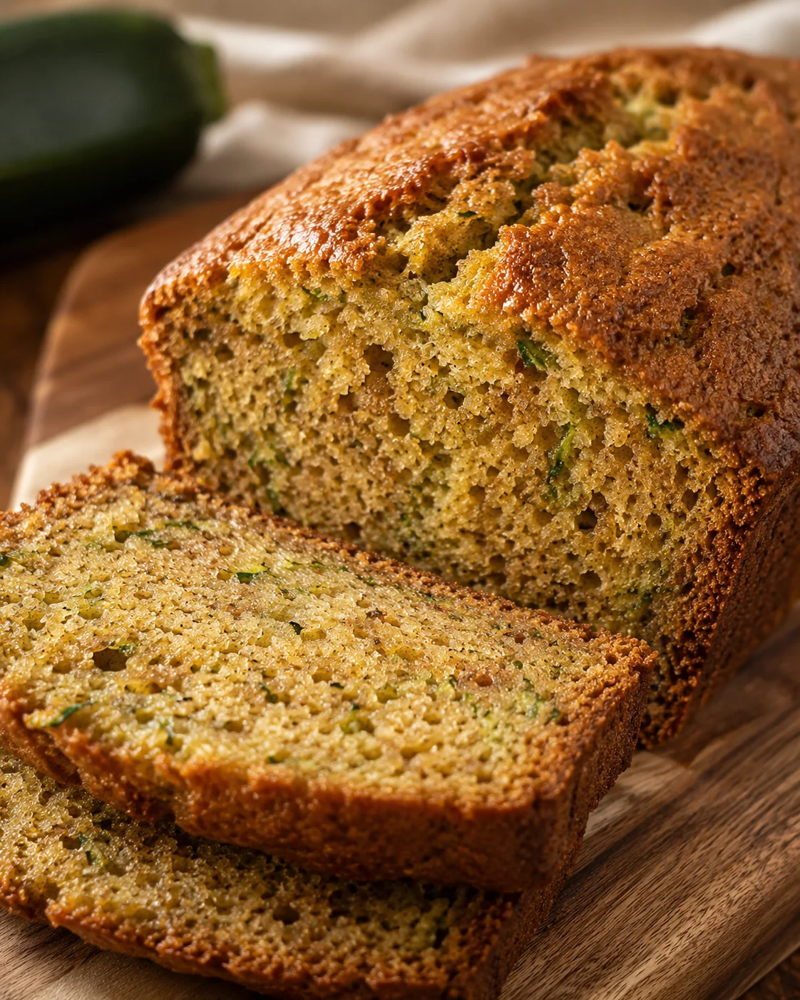 Delicious and tender zucchini bread loaf with a golden crust and moist crumb