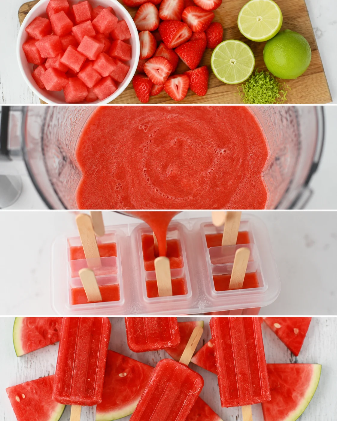 Vibrant homemade strawberry watermelon popsicles with fresh fruit ingredients.