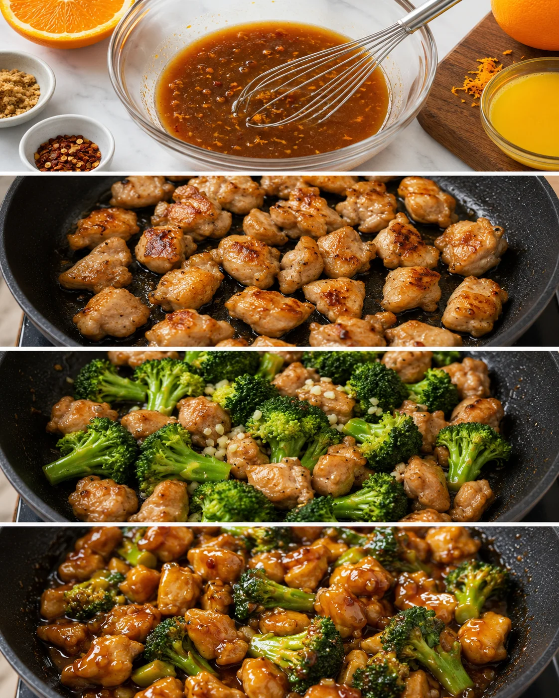 Delicious stir-fry with tender chicken and vibrant broccoli in orange sauce