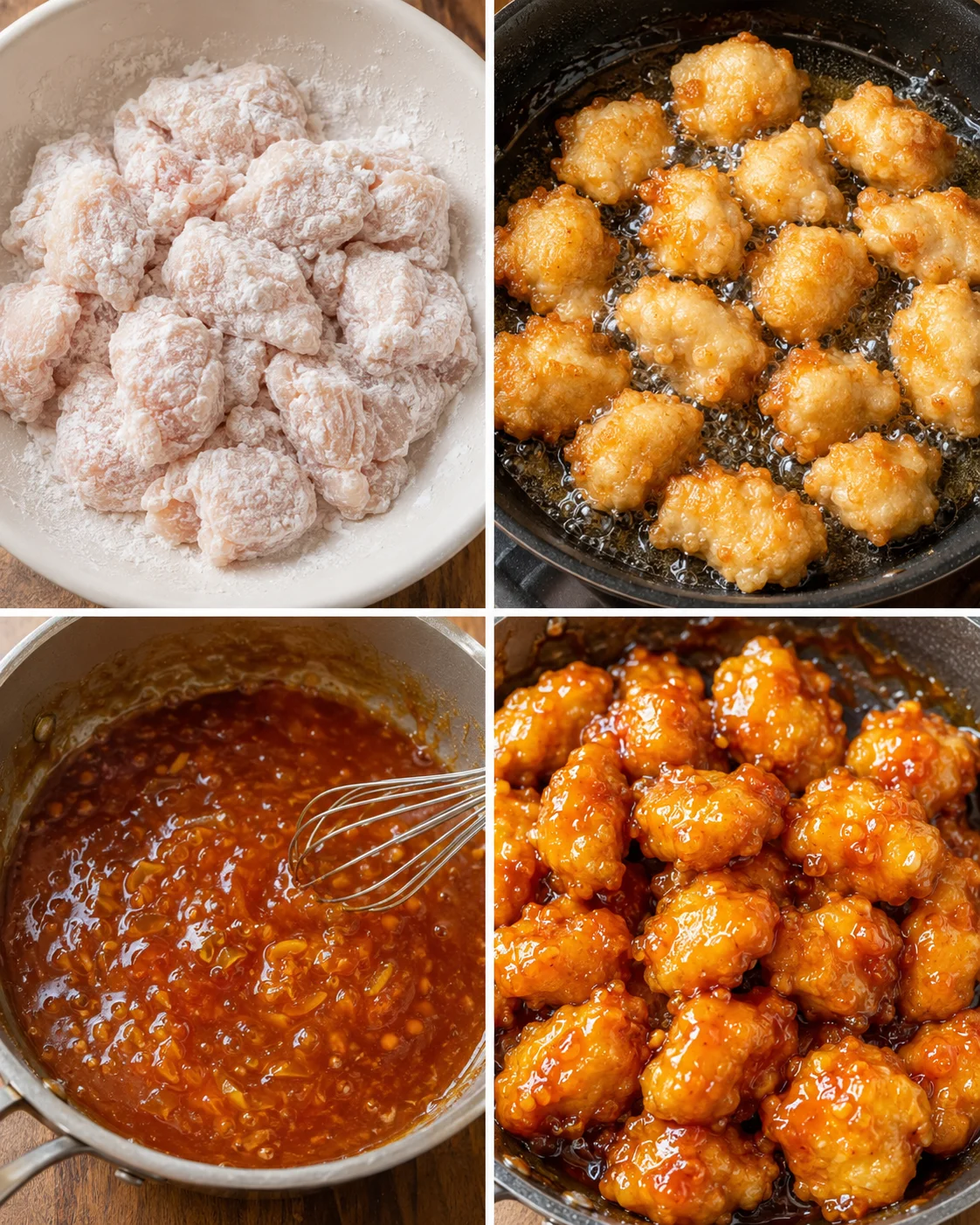 Crispy chicken bites coated in a rich orange marmalade sauce for a tasty dinner.