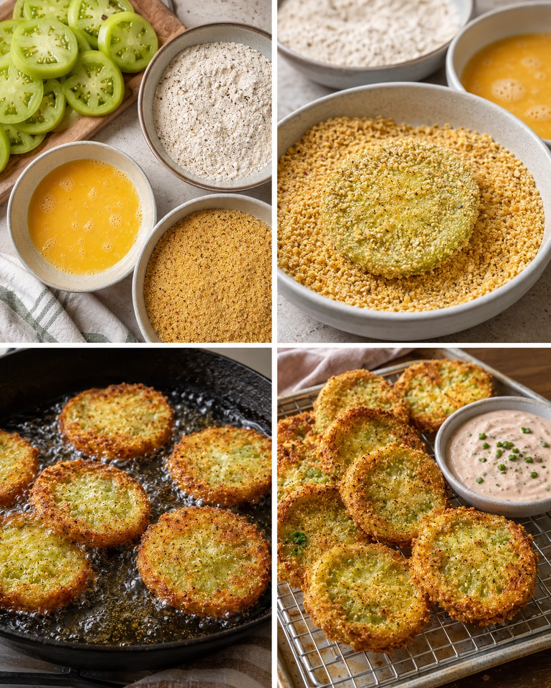 Golden crispy fried green tomatoes served with tangy remoulade sauce.