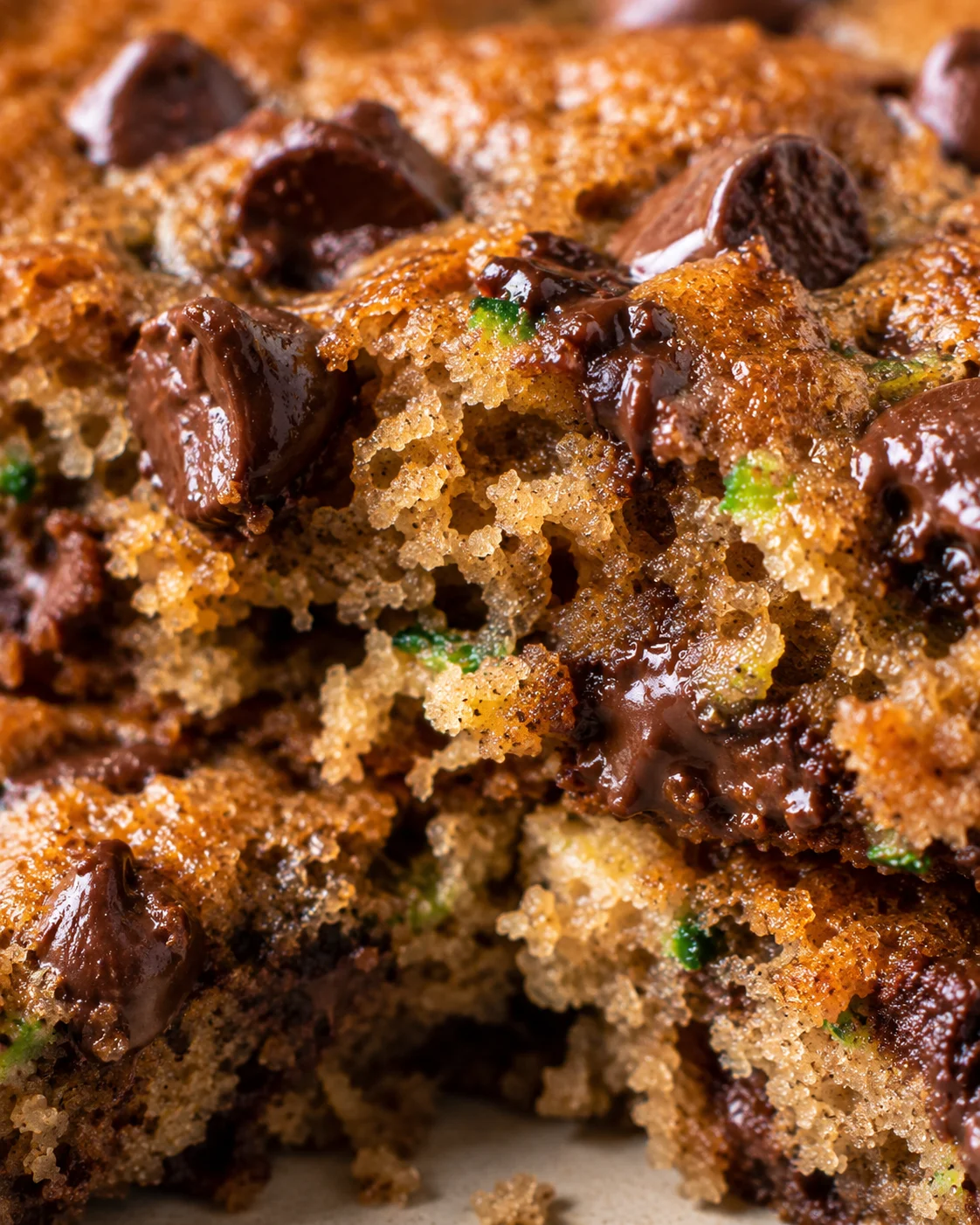 Delicious, moist chocolate chip zucchini cookie bars with a hidden veggie twist