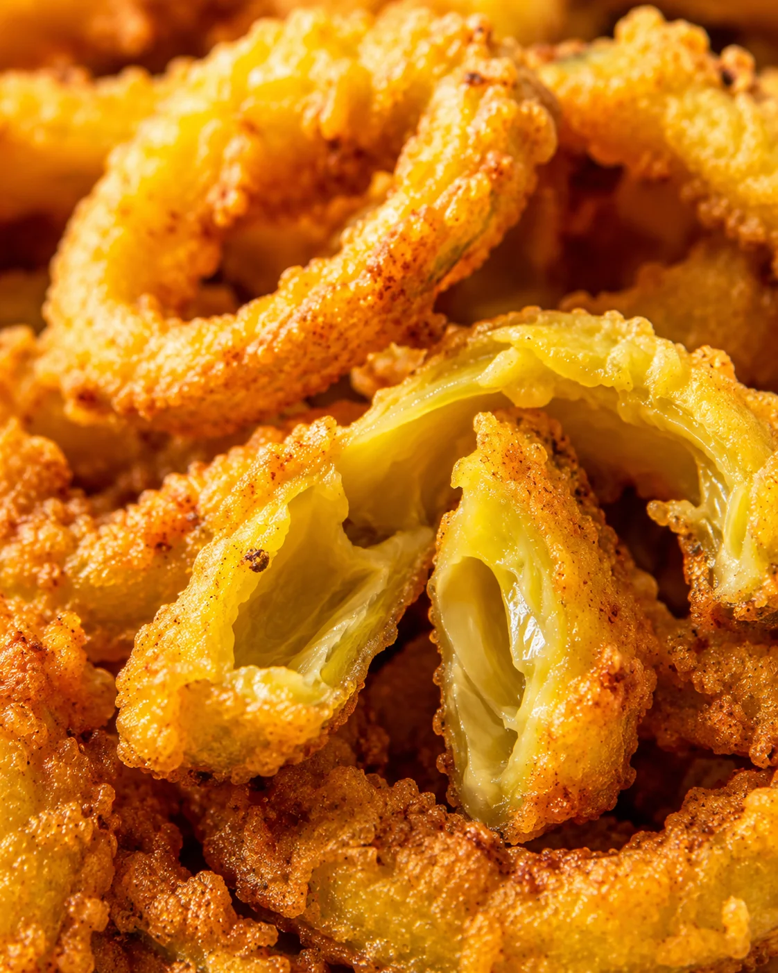 Golden crispy fried banana peppers with a crunchy coating and tender insides.