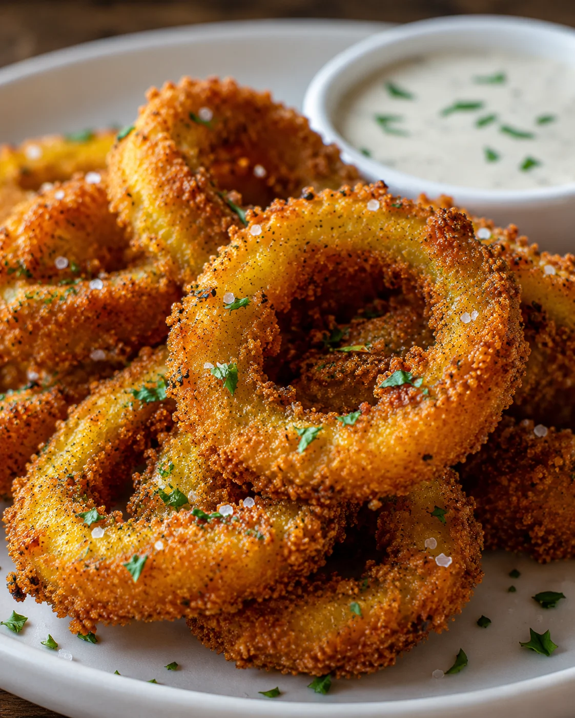 Golden crispy fried pickled banana peppers served with creamy dipping sauce.