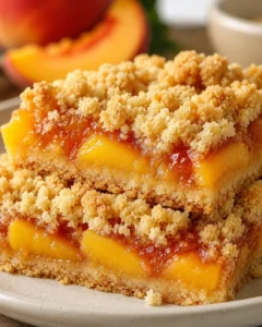Close-up of fresh nectarine bars with crumbly topping and fruity filling