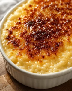 Delicious baked rice pudding with golden caramelized top and creamy texture