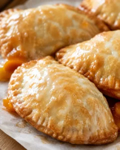 Delicious golden peach hand pies with flaky crust and juicy filling.