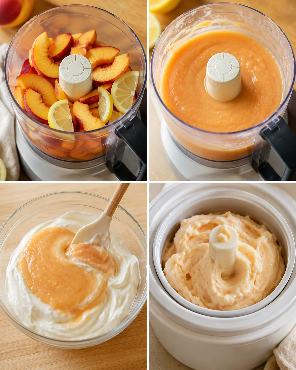 Close-up of freshly blended nectarines and Greek yogurt for frozen dessert.
