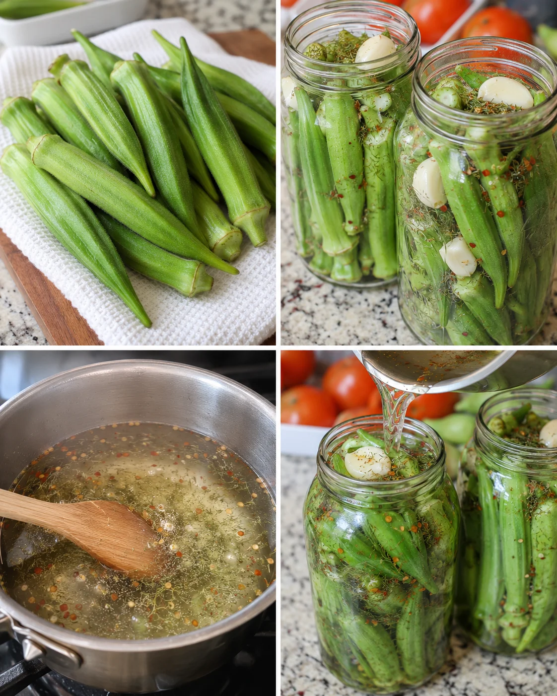 Bright green fresh okra ready for quick refrigerator pickling process
