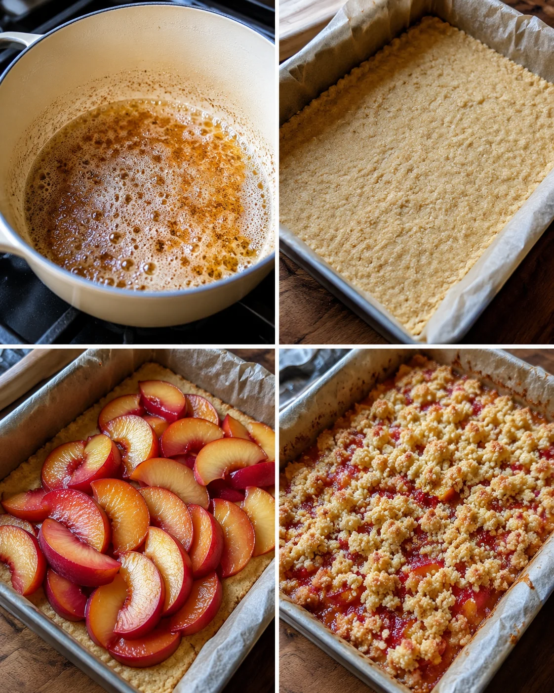 Delicious homemade nectarines crumble bars with brown butter and almond crust.