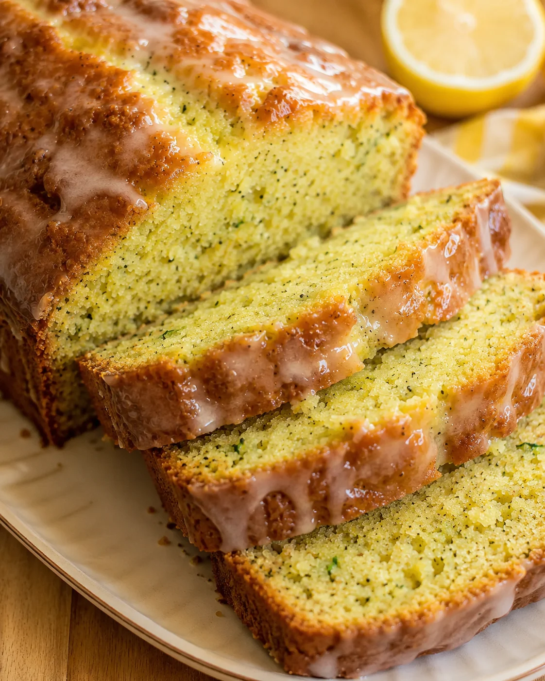 Delicious, moist lemon zucchini bread with poppy seeds and lemon glaze