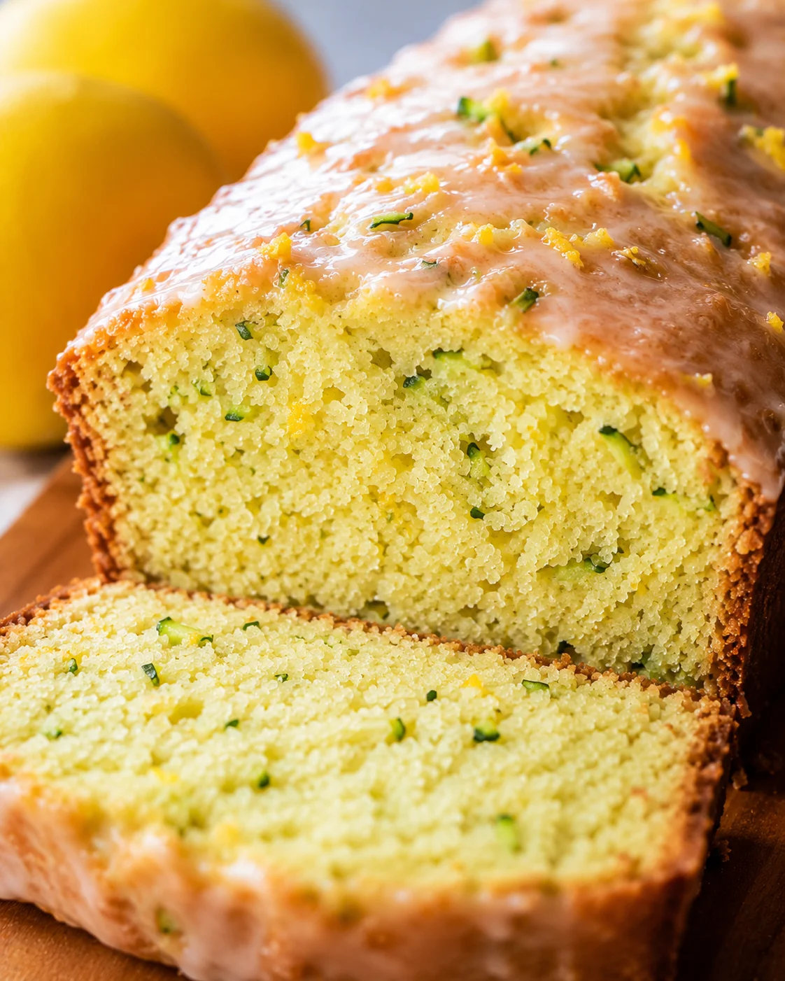 Freshly baked lemon zucchini bread with bright lemon zest and moist texture.