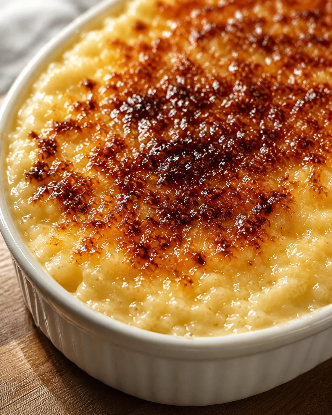 Creamy Baked Rice Pudding Delicious baked rice pudding with golden caramelized top and creamy texture