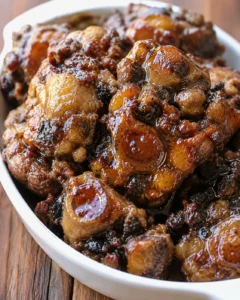Tender, flavorful oxtails served with a glossy, rich glaze on a white dish.