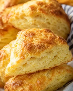 Close-up of golden buttermilk scones showing flaky layers
