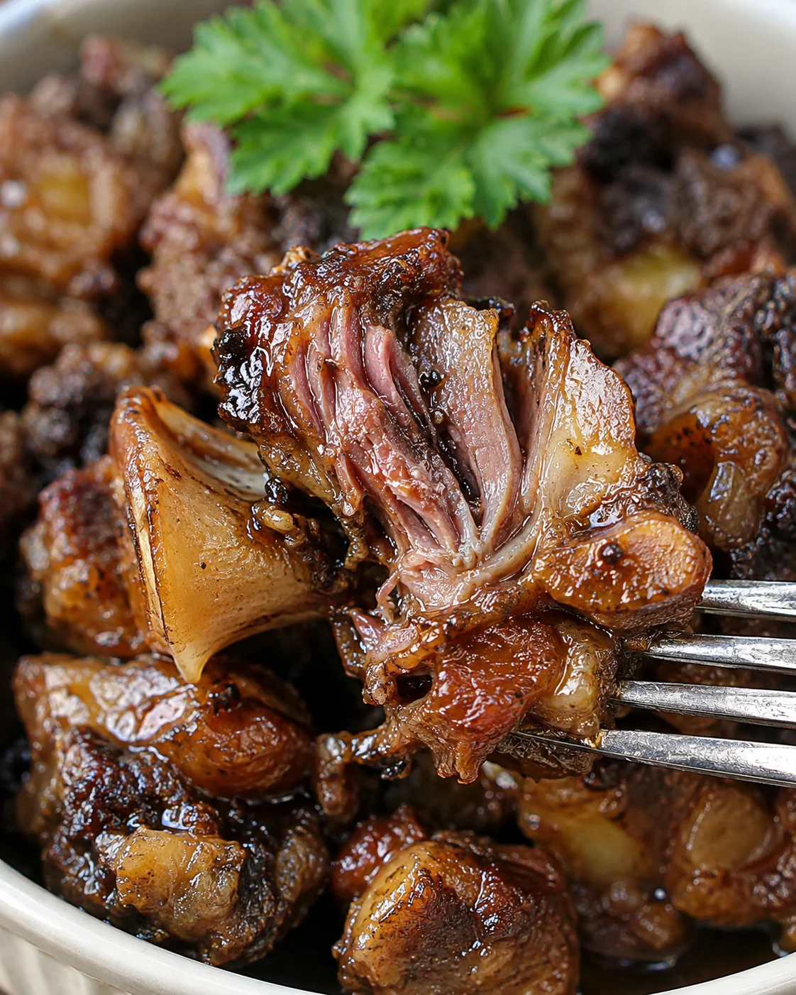 Slow Cooker Oxtail Recipe Tender oxtail chunks served over creamy mashed cauliflower with fresh herbs