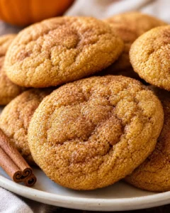 Plate of pumpkin spice cookies dusted with cinnamon sugar